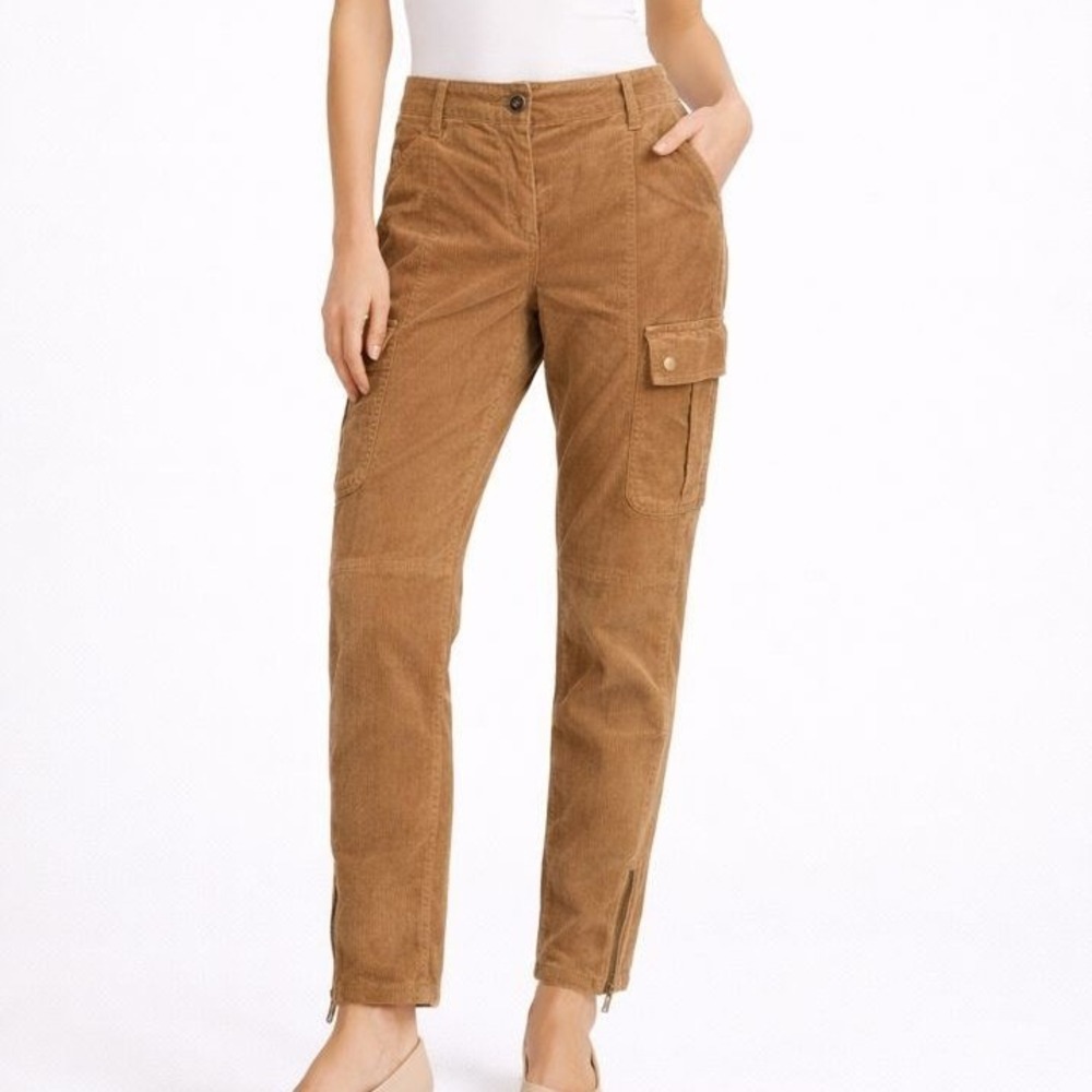 Michael Kors Corduroy Cargo Pants‎ Tan Zip Ankle Women's Size 12